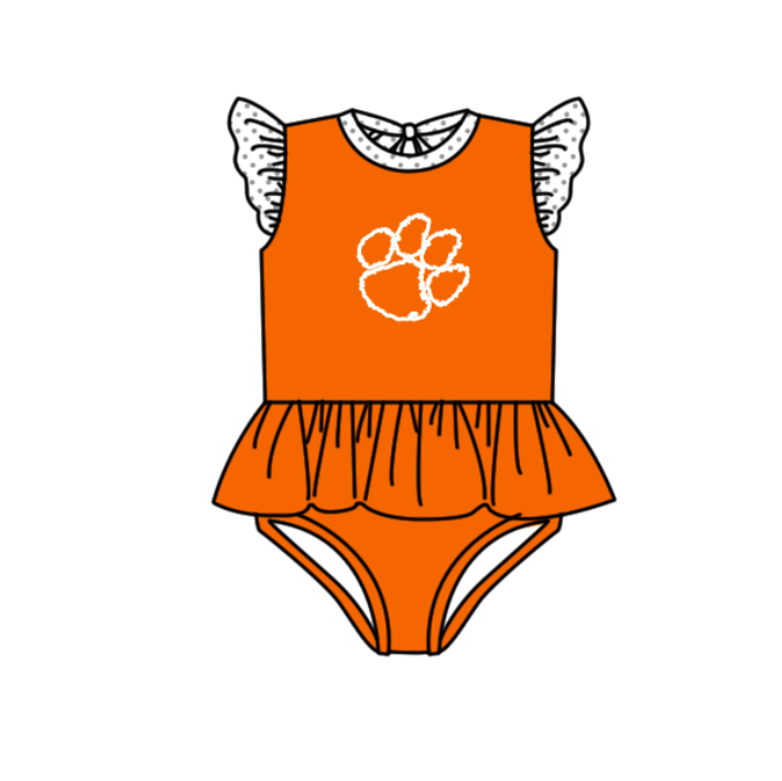 Custom moq 5 mix size milk silk summer teams baby girl boys clothes Orange Two-Piece Swimsuit Set One Piece Swimsuits boy swim trunks