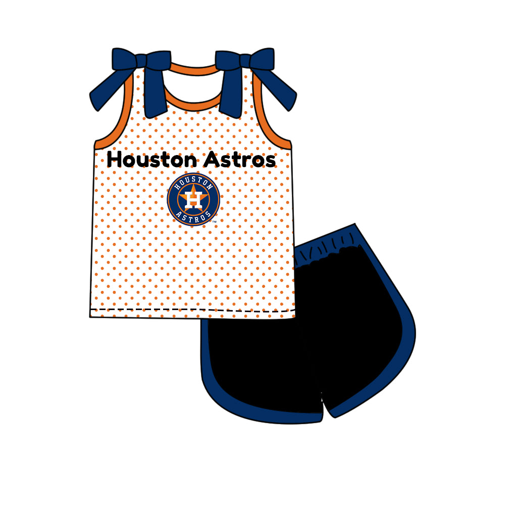 Custom moq 5 mix size milk silk summer teams Navy Blue Girls Polka Dot Top Shorts Set Top Skirt Short Set Zipper Pullover Jogger Pants Set Pullover Tops