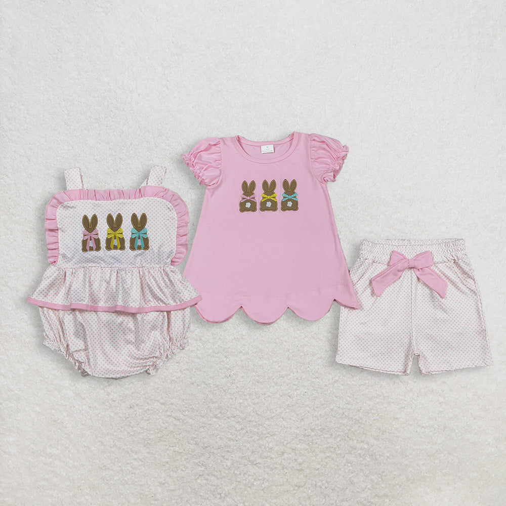 RTS NO MOQ sibling baby girl clothes embroidery easter short sleeve Clothes Sets and rompers