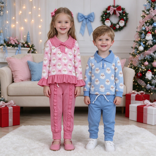 12/18m-7/8t RTS NO MOQ Sibling Baby boy girl clothes Christmas long-sleeved trousers pants suits