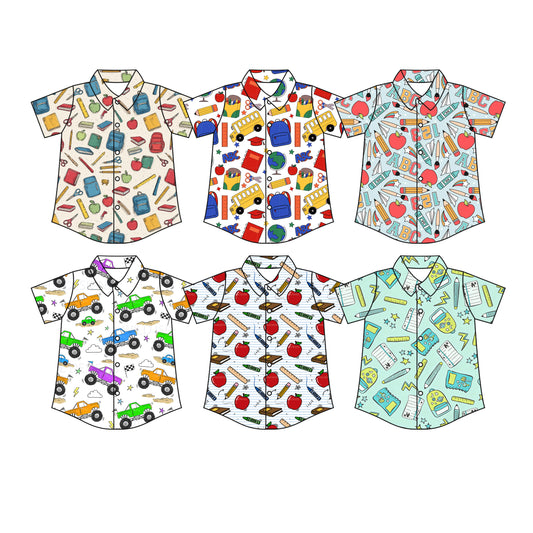 3.27 Custom moq 5 mix size Sibling Baby Boys Back To School Short-Sleeved Button-Down Shirt Summer Clothing