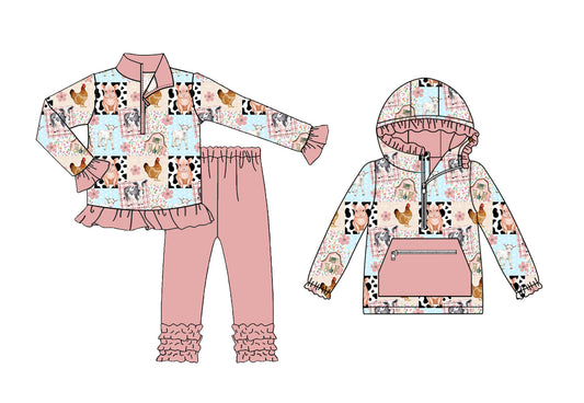25.8.27 custom each style moq 5eta 4-6week Sibling Sisters animal baby girl long sleeve pants sets and top match family design