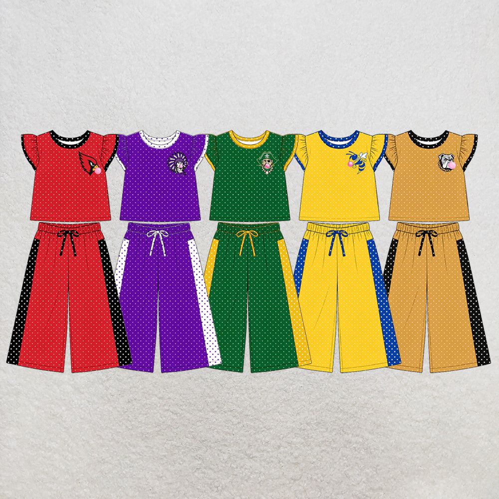 custom moq 5 mix size XY071703 Baby Girls Flutter Sleeve Top Bell Bottom Flare Pants Team Casual Clothes Set