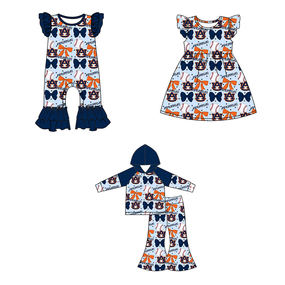 Custom moq 5 each style summer teams baby girls clothes team bow long sleeve hooded pants sets and dress and romper-25.6.13
