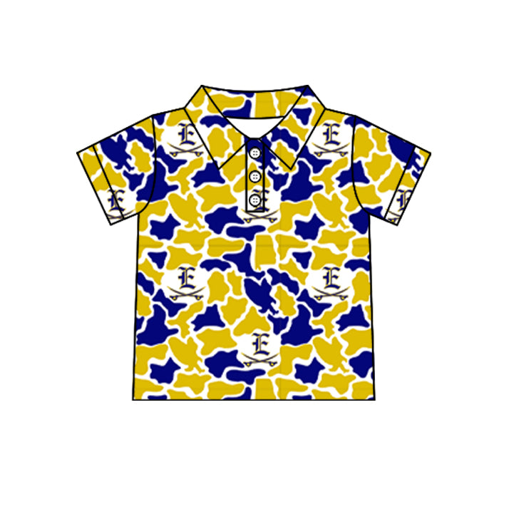 Custom moq 5 mix size summer teams Baby Boys Summer Camo Print Button Short Sleeve Polo Top