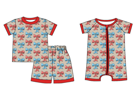 4.10 Custom moq 5 mix size Sibling Baby Boys Bows Short-Sleeved Top And Shorts Set Zip Romper Summer Outfit