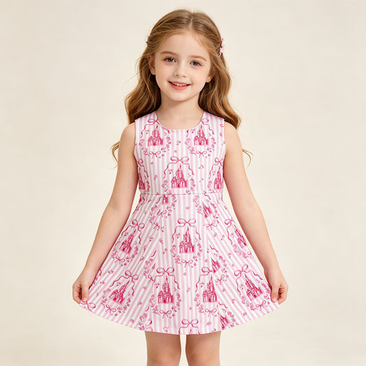 RTS NO MOQ GSD3815 Baby Girls Cute Pink Stripe Bow Yoga Casual Dresses