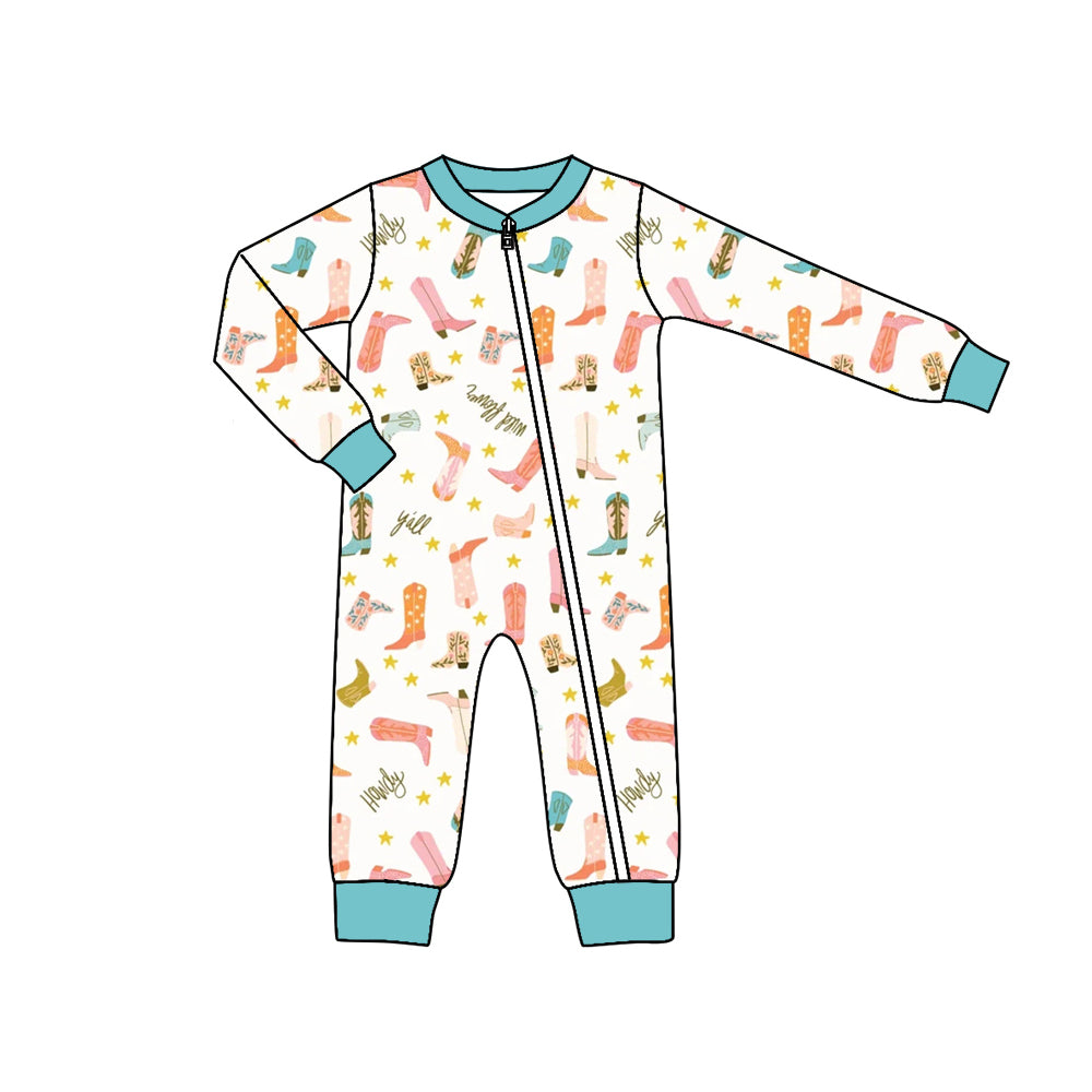 5.21custom each style moq 5eta 4-5week Sibling Sister Western boots printed with white and pink lace blue girls and boys outfits and baby romper match family design