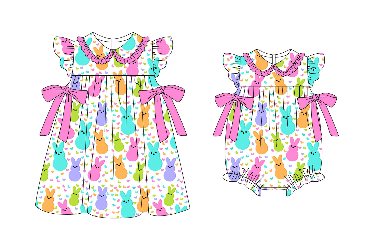 25.11.6 custom each style moq 5 eta 6-8week Sibling Sister easter bunny baby short sleeve romper and dress match design