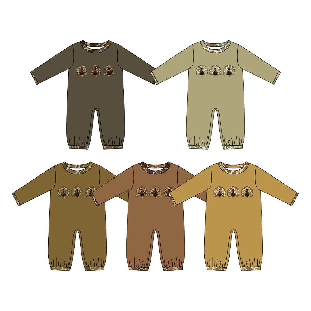 (Preorder new) No moq Baby Boys Camo Turkey  Long Sleeve Rompers