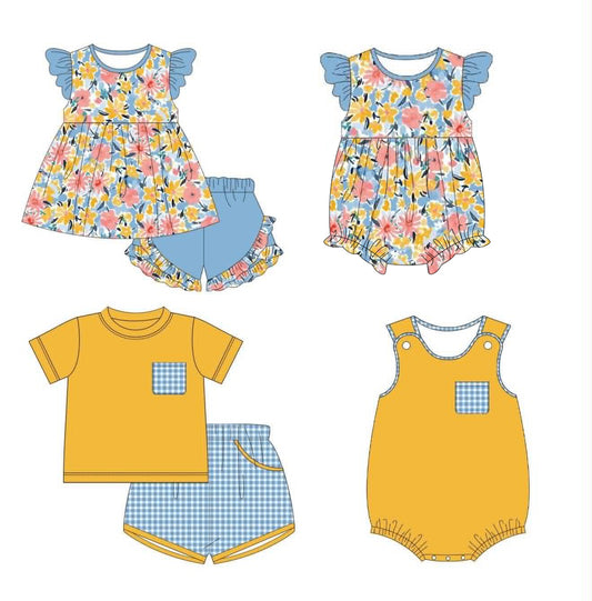(Pre Order) No moq milk silk Baby Girls Boys Short Sleeve Daily Top Shorts Set With Matching Romper