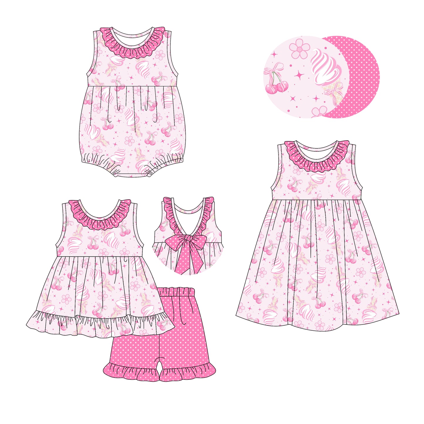 2.28 custom each style moq 5eta 4-6week Sibling Sister bow baby girl short sleeve shorts sets and dress and rompers match family design