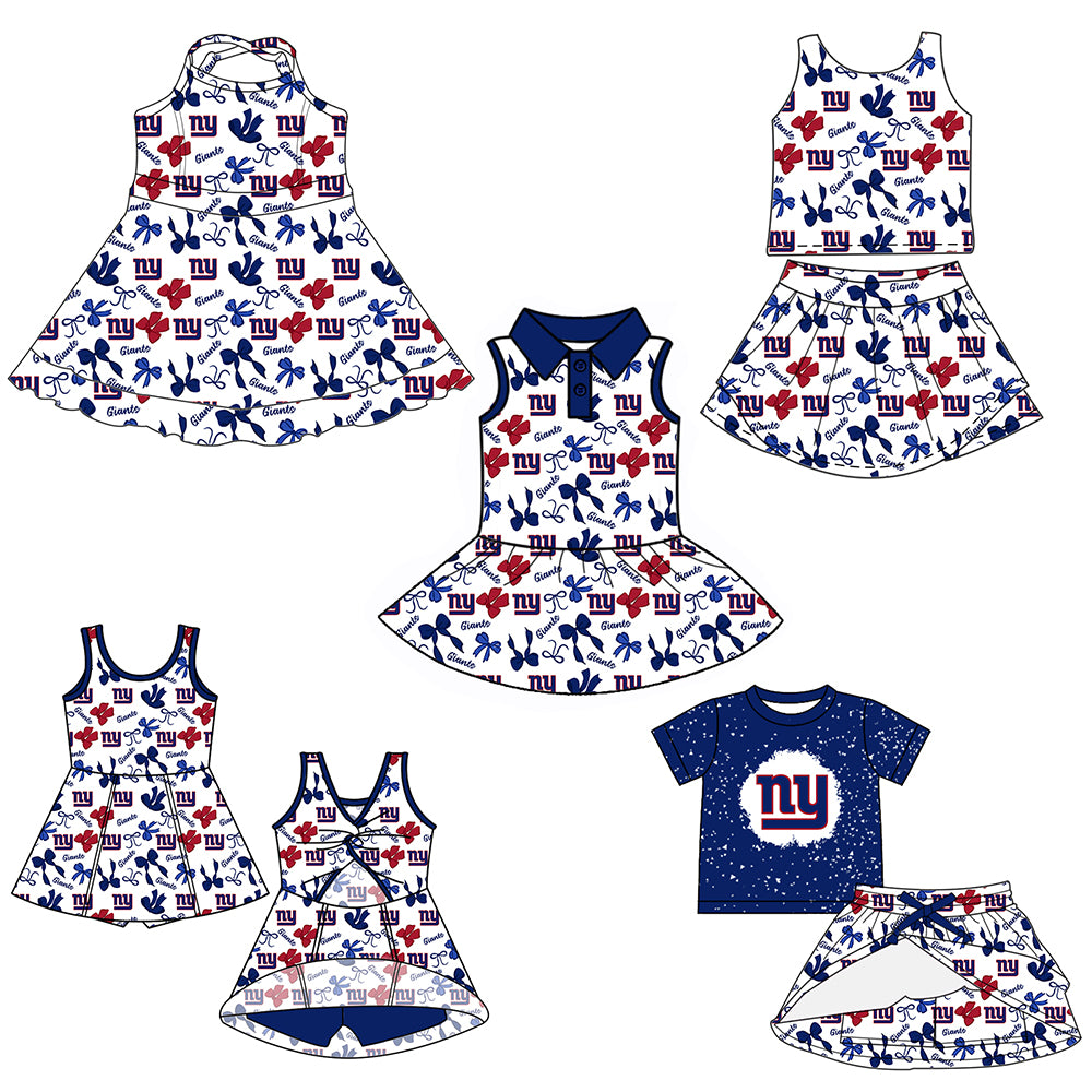 Custom moq 5 mix sizes summer teams baby girls clothes team blue short sleeve skirts shorts sets 1 and skirts sets 2 and and skirts sets 2 and dress 1 and dress 2 and dress 3 and dress 4-25.6.4