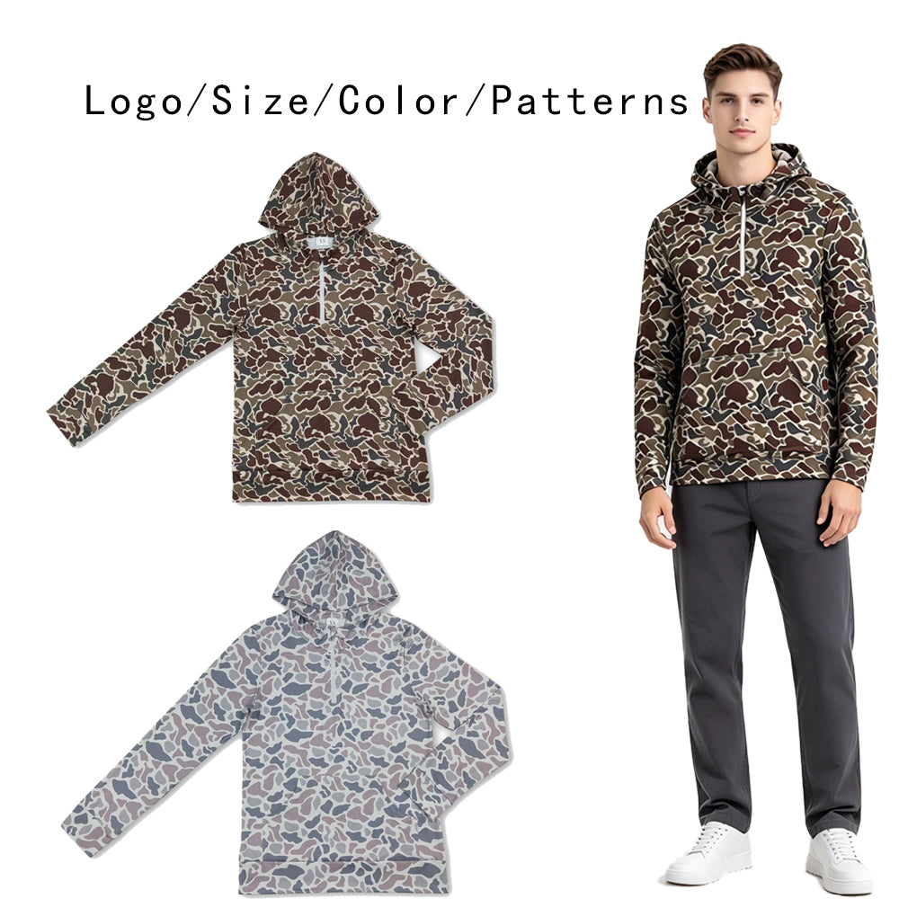 RTS NO MOQ Sibling milk silk Adult Men Camouflage Zip Hooded Long Sleeve Shirt Top