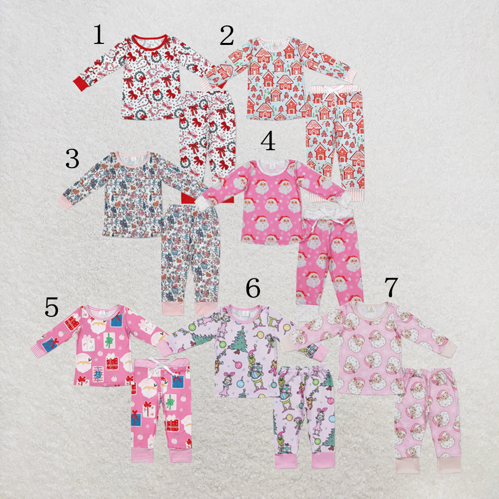 RTS Sibling Baby Girls Santa Claus Christmas Pants Pajamas Sets
