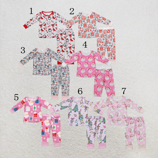 RTS Sibling Baby Girls Santa Claus Christmas Pants Pajamas Sets
