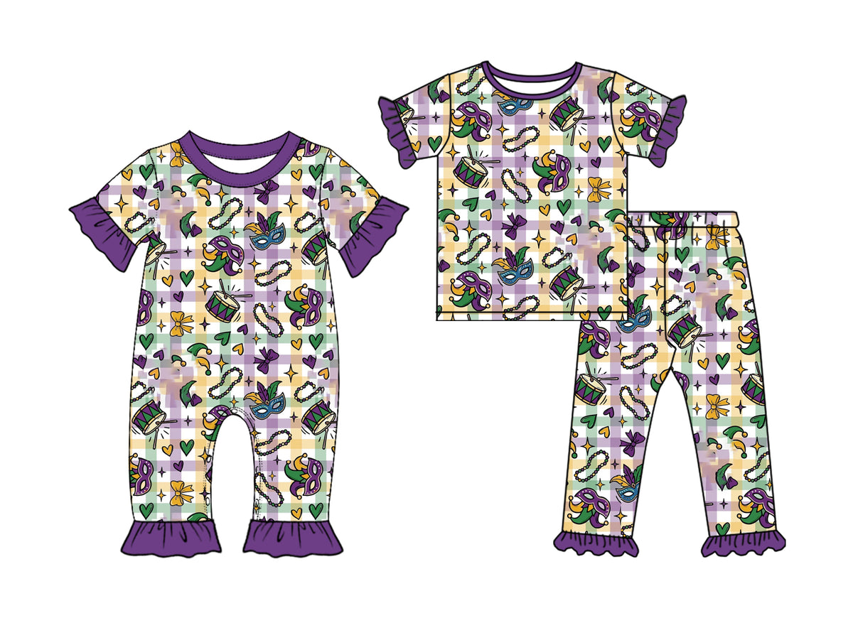 (Preorder new) No moq Baby Girls Short Sleeve Ruffle Short Sleeve Romper And Girls Ruffle Top Pants Pajamas Set