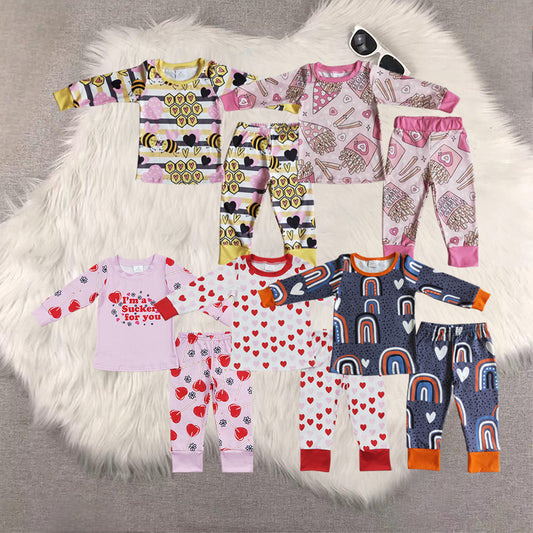 RTS NO MOQ Sibling Baby girls Clothes Valentine long-sleeved pants sets