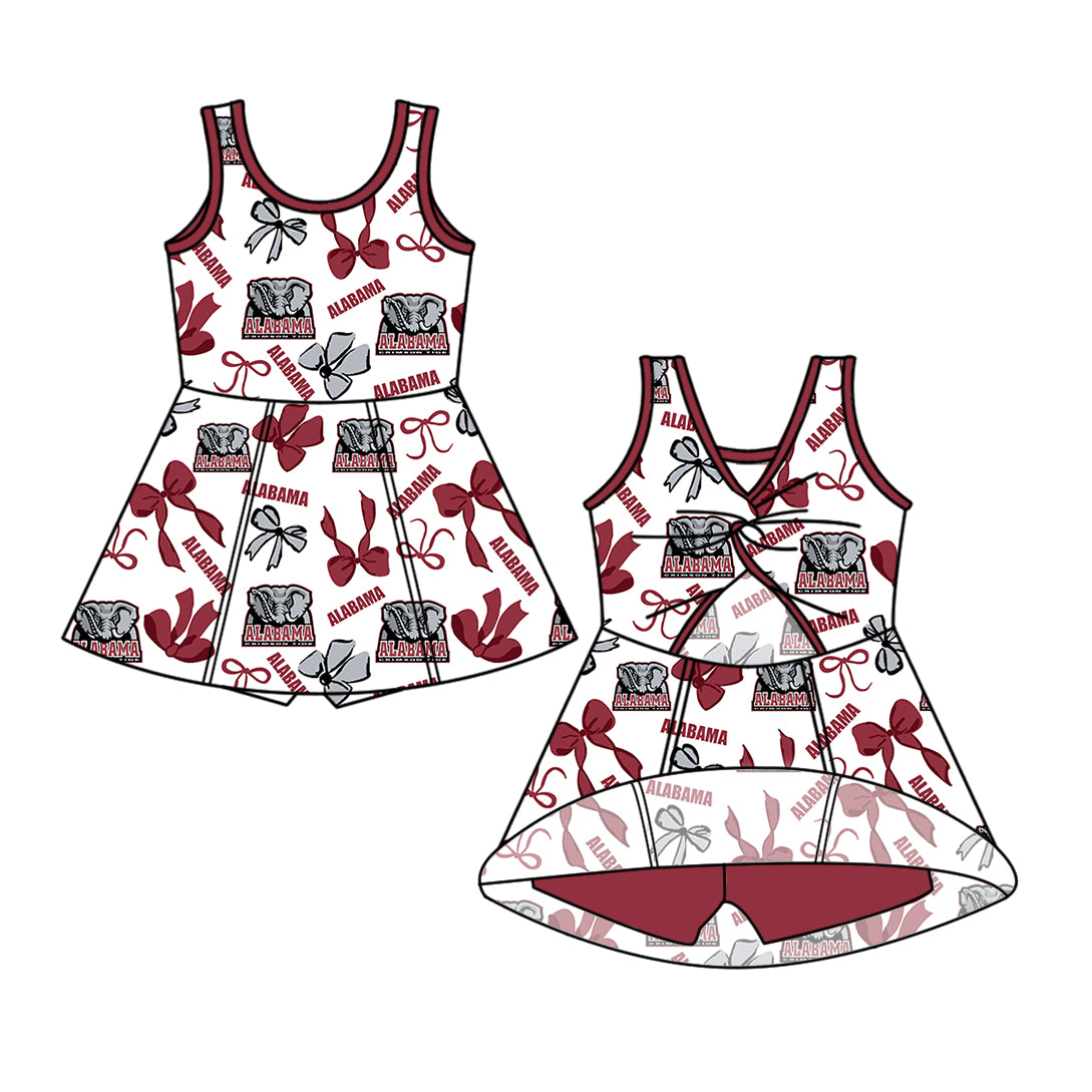 Custom moq 5 mix size milk silk summer teams Baby Girls Red Bow Vest Top Skirt Shorts Sets Sleeveless Yoga Knee Length Dresses Yoga Shorts