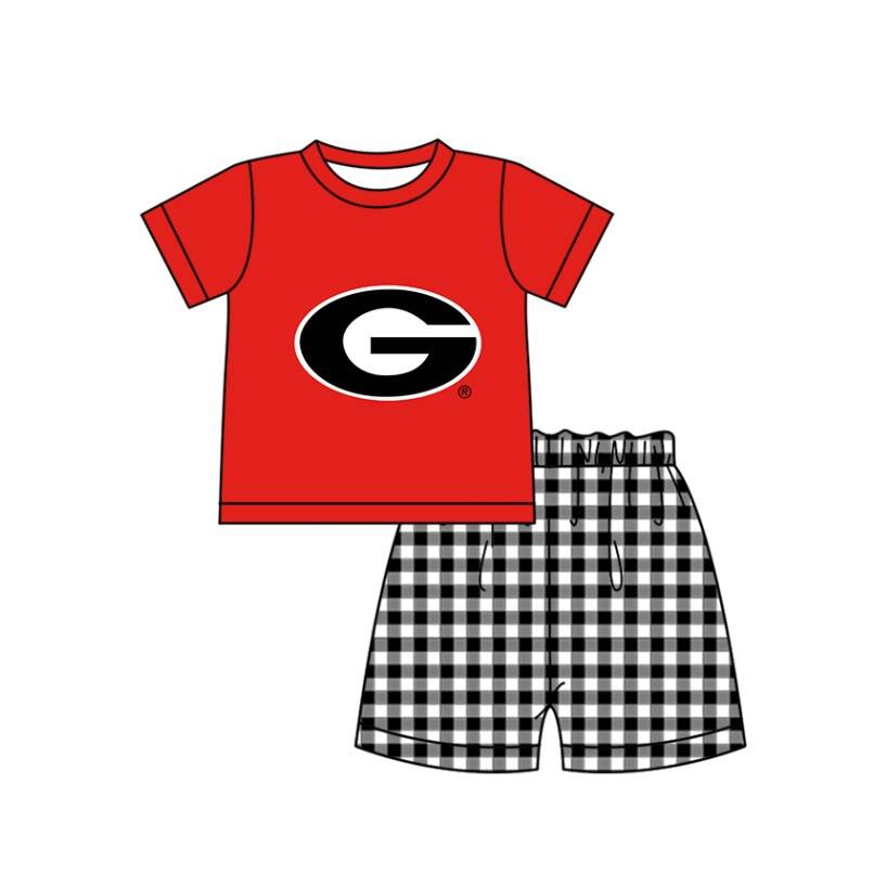 Custom moq 5 mix size milk silk summer teams baby girl boys clothes Red Black and white checkered short sleeve shorts sets 3 and dress and rompers 2 series