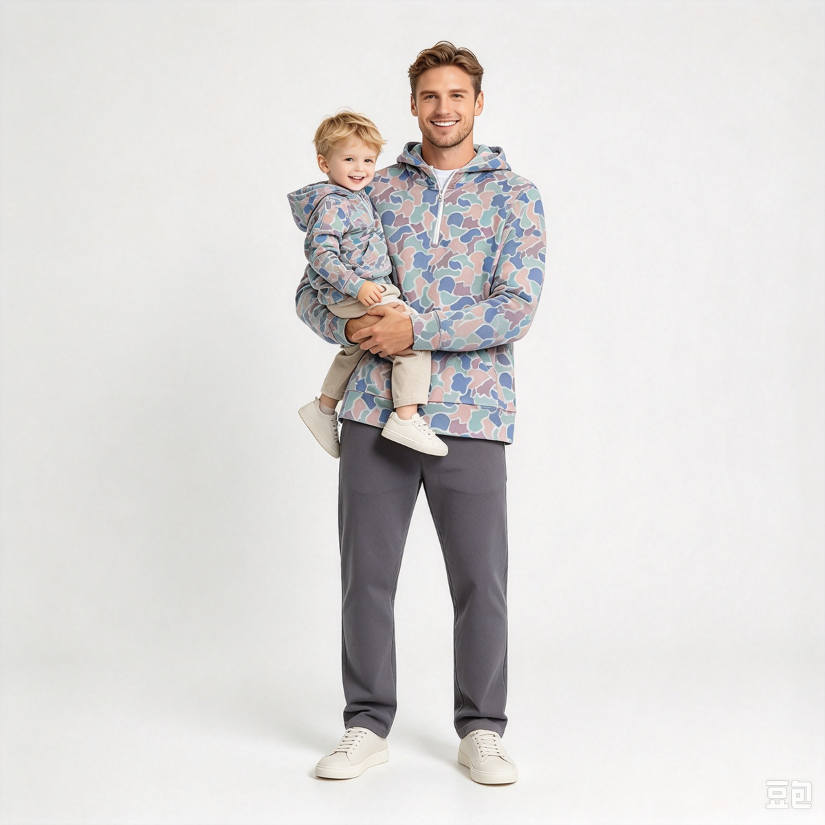 RTS NO MOQ Sibling milk silk Adult To Match Kids Camo Half Zip Hoodie Long Sleeve Pullover With Front Pocket