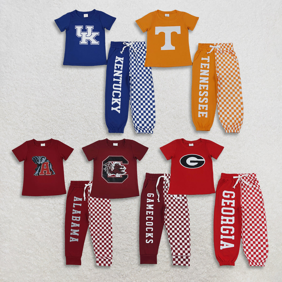 RTS NO MOQ Sibling milk silk Baby Boys Short Sleeve Top Team Checkerboard Jogger Set
