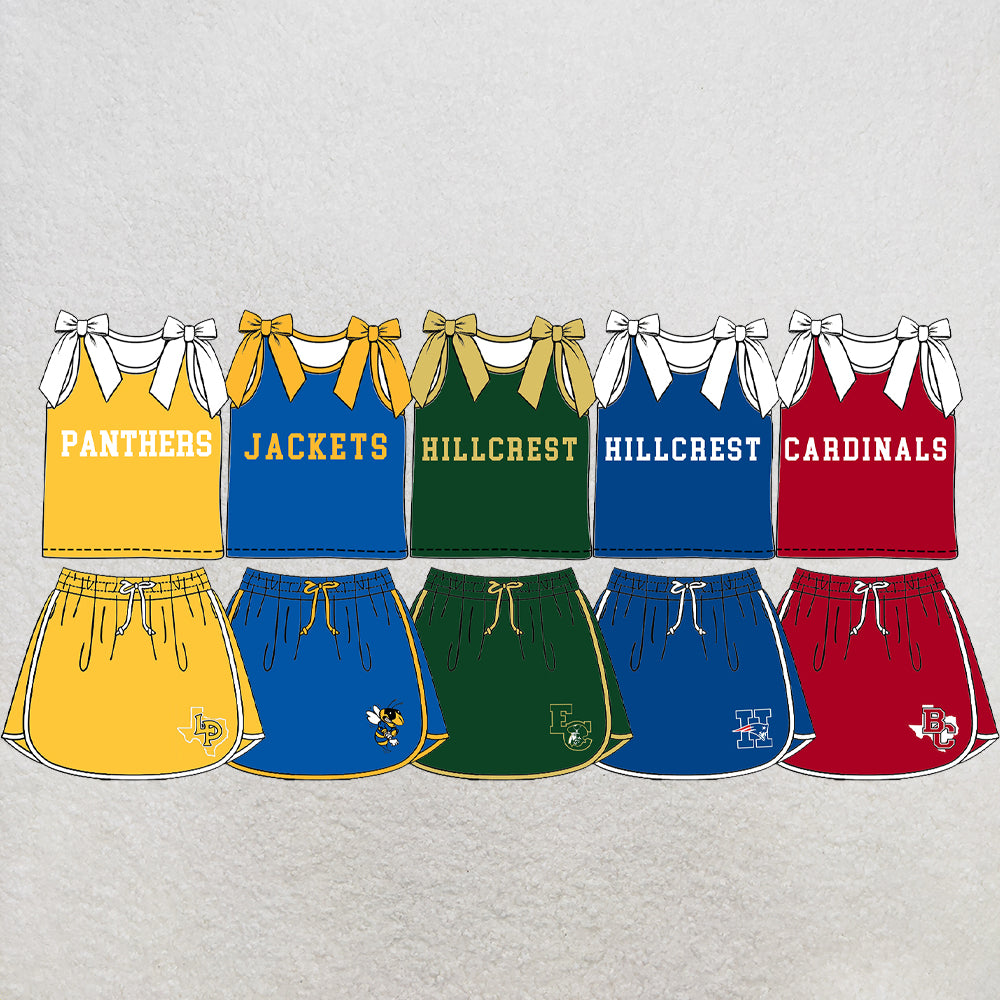 custom moq 5 mix size  XY072203 Baby Girls Solid Color Bow Sleeveless Letter Printed Top Skirts Summer Team Clothes Set