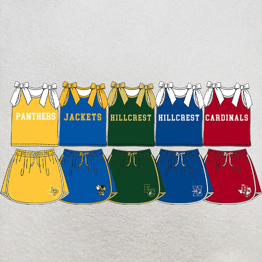 custom moq 5 mix size  XY072203 Baby Girls Solid Color Bow Sleeveless Letter Printed Top Skirts Summer Team Clothes Set