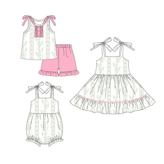 25.5.23 custom each style moq 5eta 4-6week Sibling Sisters floral baby girl short sleeve shorts sets and dress and rompers match family design