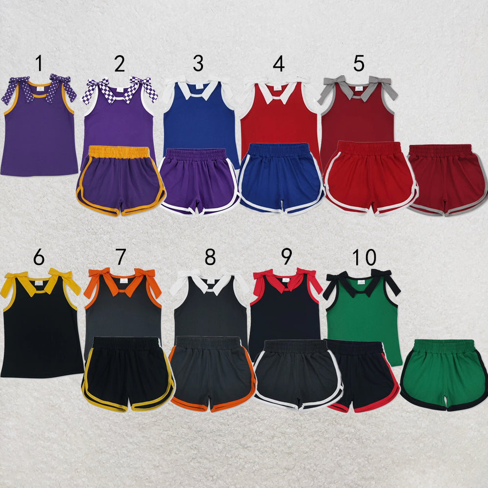 RTS NO MOQ Sibling cotton Baby Girls Bows Sleeveless Top Short Clothes Sets Summer Casual Outfit