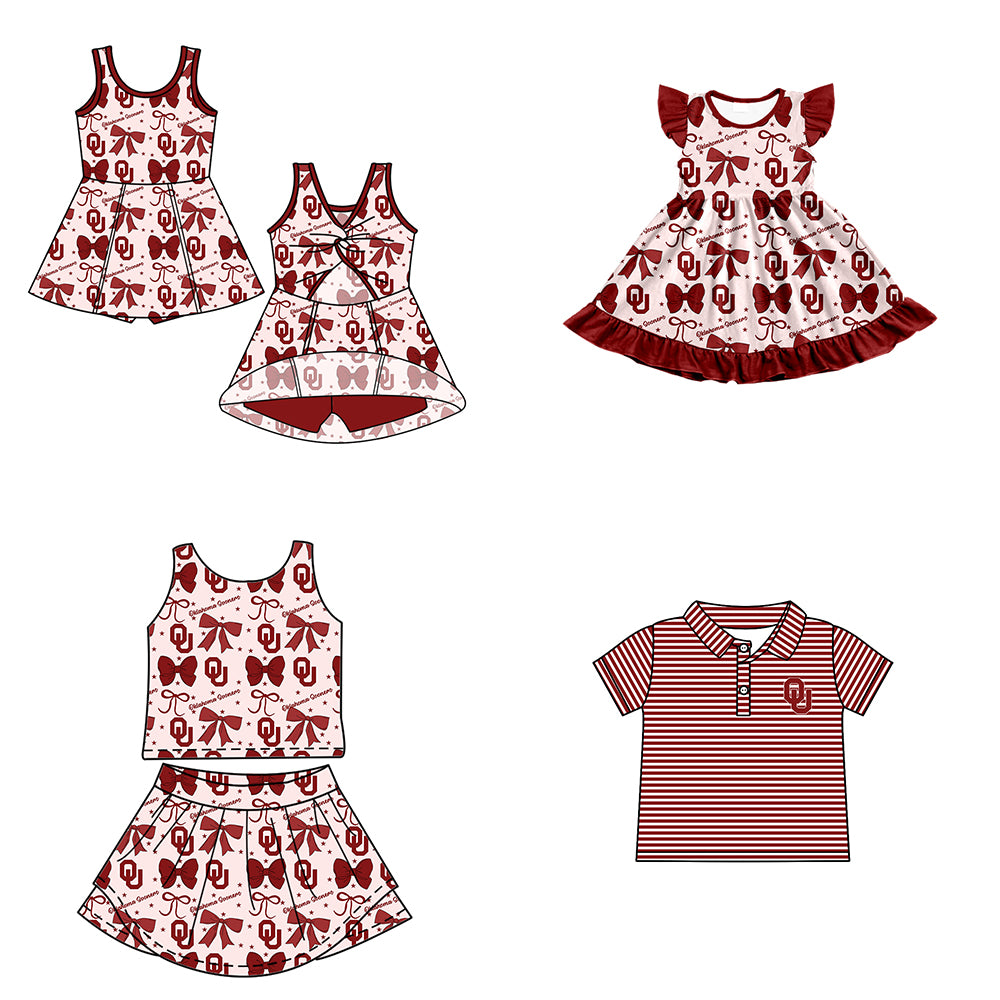 Custom moq 5 mix size milk silk summer teams baby girls clothes team bow brick red sleeveless skirts sets and dress 1 and dress 2 and top-25.6.23