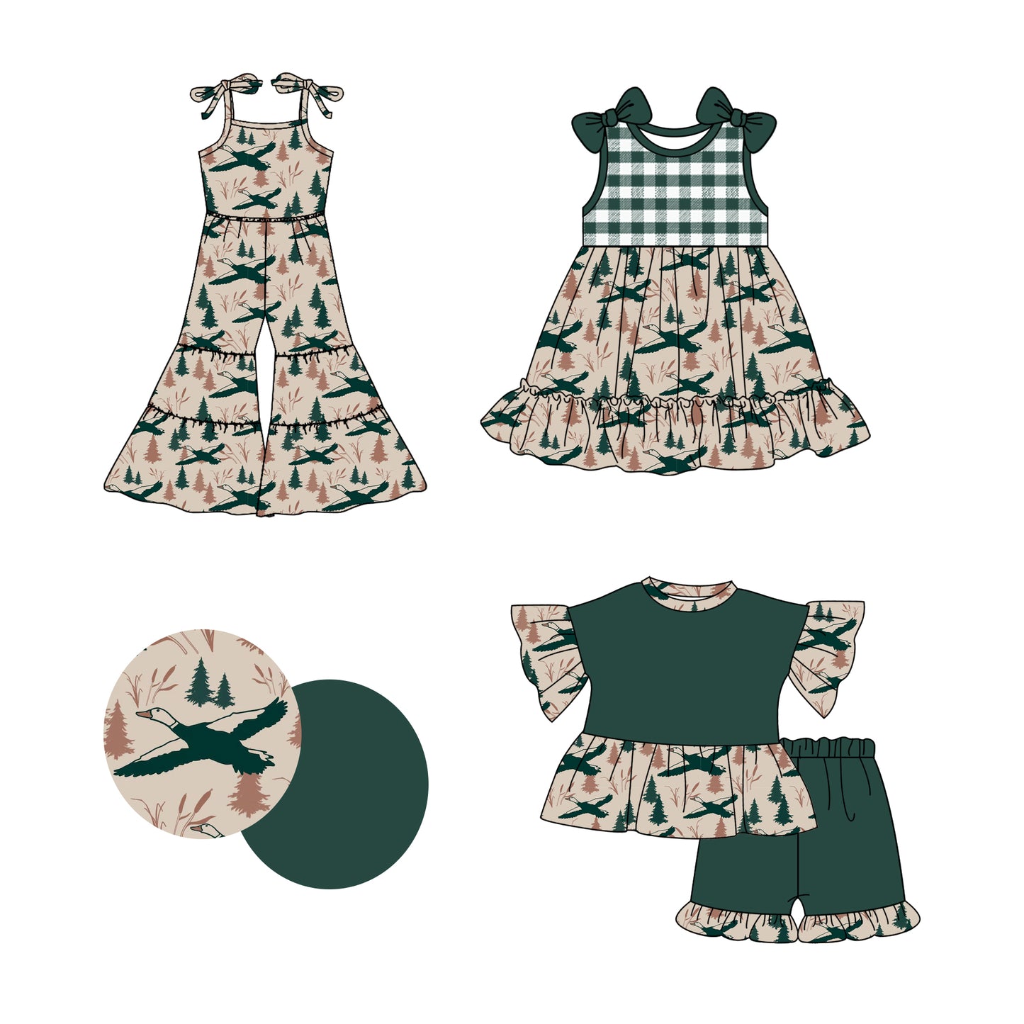 3.6 custom each style moq 5eta 4-6week Sibling Sister duck baby girl sets and dress and jumpsuit match family design