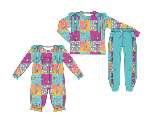 25.7.4 custom each style moq 5eta 4-6week Sibling Sisters bow baby girl long sleeve pants sets and rompers match family design