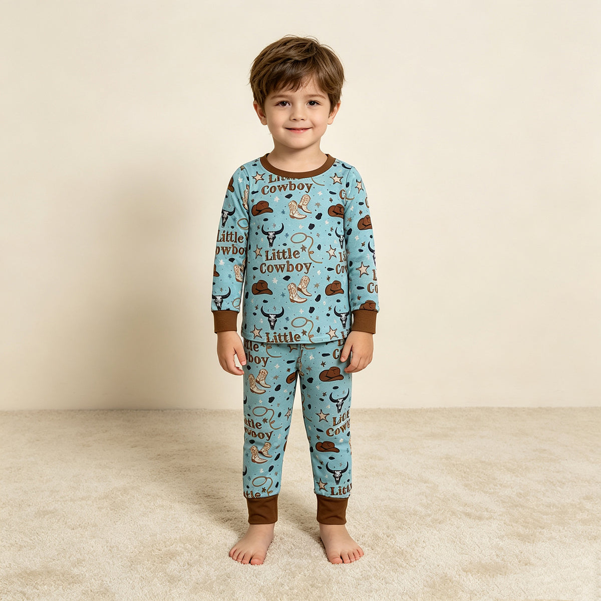 NEW RTS NO MOQ milk silk BLP1485 Baby Boys Cowboys Boots Top Pant Western Pajamas Sets