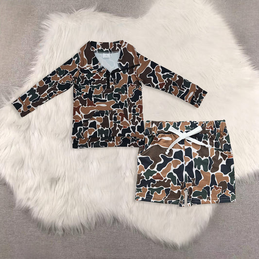 RTS NO MOQ Sibling baby boy clothes camouflage long sleeved set and tops and shorts
