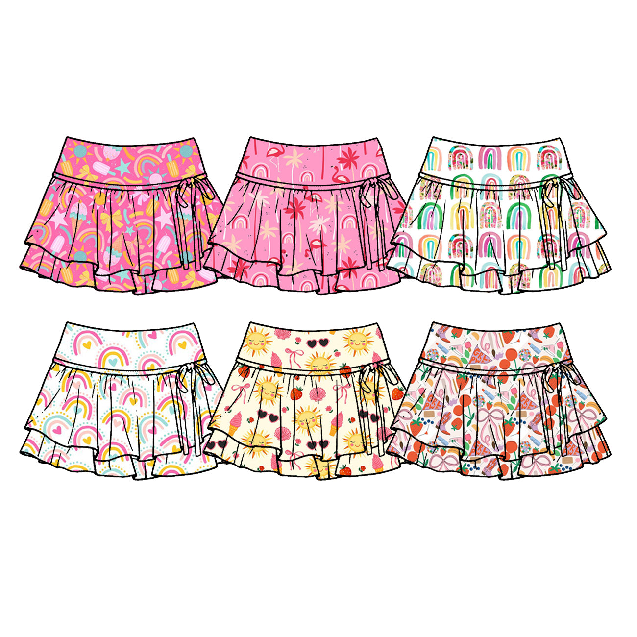 Custom moq 5 mix size Sibling Yoga Baby Girl Outfit Printed Short Skirt Cute Toddler Clothing  for Active Kids