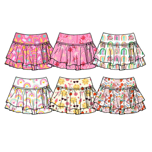 Custom moq 5 mix size Sibling Yoga Baby Girl Outfit Printed Short Skirt Cute Toddler Clothing  for Active Kids