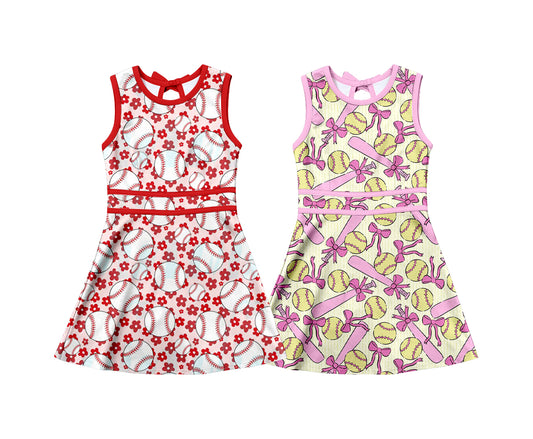 4.6 Custom moq 5 mix size Sibling Baby Girl's Bows Sleeveless Yoga Active Short Knee Length Dress