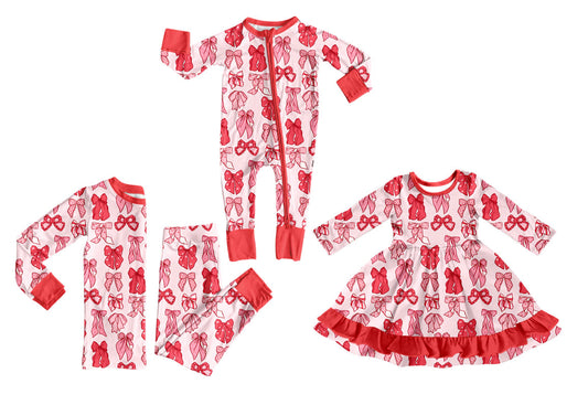 25.9.30 custom each style moq 8 eta 6-8week Sibling Sisters bow baby girl long sleeve pants sets and dress and rompers match family design