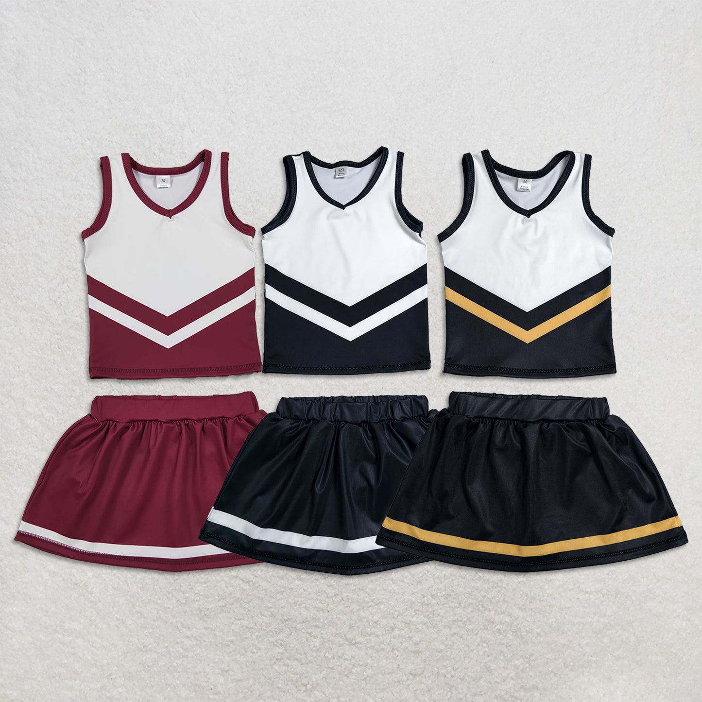 RTS NO MOQ Sibling yoga fabric Baby Girls Black Striped Sleeveless Top Skort Team Yoga Active Sets