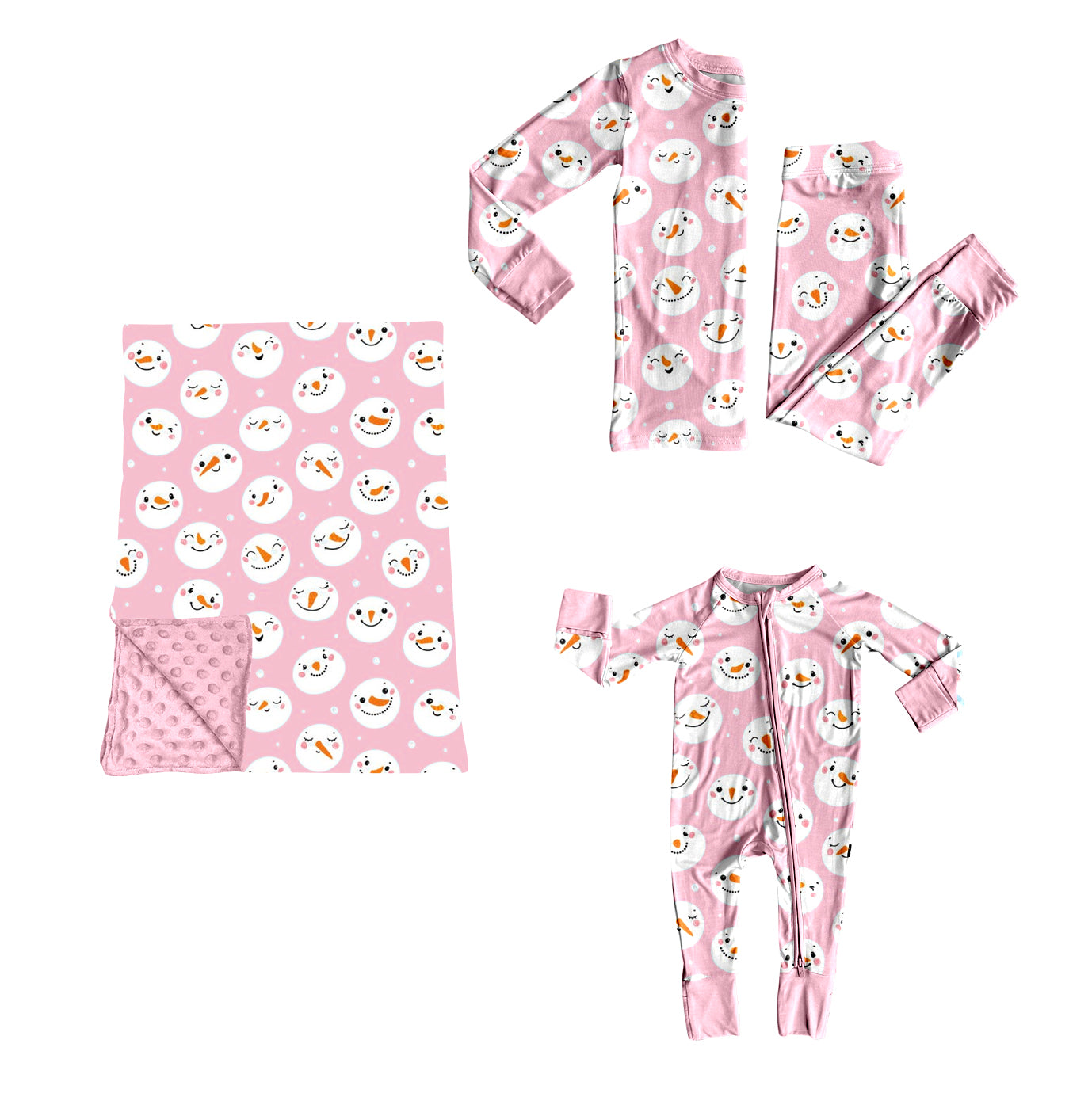 (Preorder new) No moq Baby Girls Christmas Pink Print Long Sleeve Top Pants Pajama Set Romper Blankets