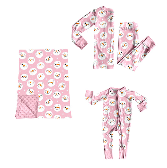(Preorder new) No moq Baby Girls Christmas Pink Print Long Sleeve Top Pants Pajama Set Romper Blankets