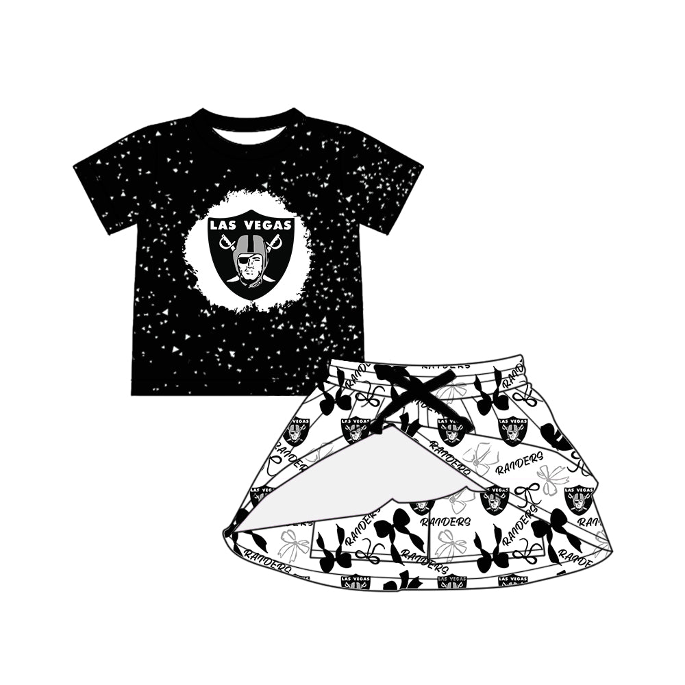 Custom moq 5 mix sizes summer teams baby girls clothes team black short sleeve skirts shorts sets dress 1 and dress 2 and dress 3 and dress 4-25.6.4
