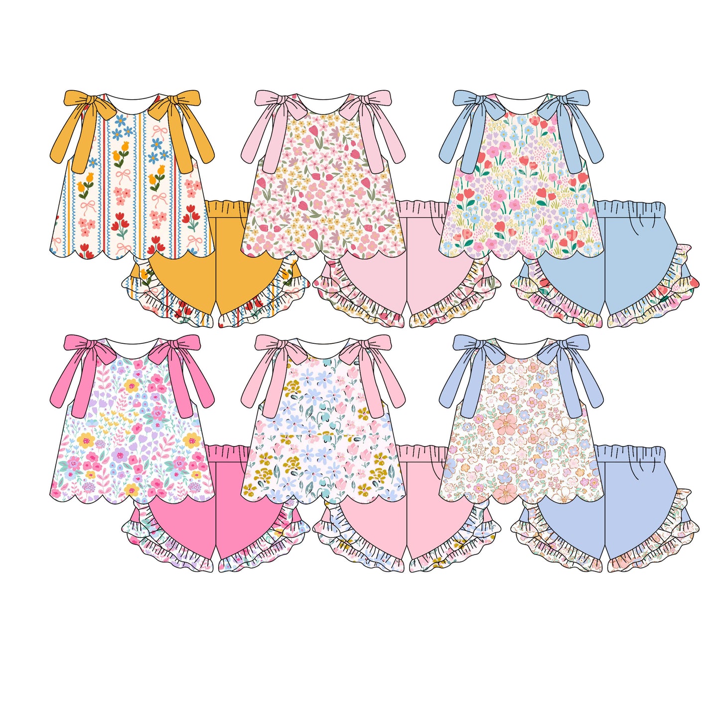 Custom moq 5 mix size Sibling Baby Girl Floral print Sleeveless Top And Shorts Set Cute Outfit for Little Girls Summer Clothes