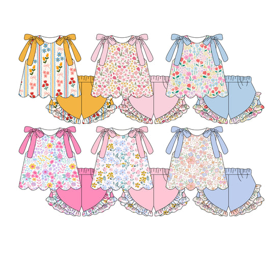 Custom moq 5 mix size Sibling Baby Girl Floral print Sleeveless Top And Shorts Set Cute Outfit for Little Girls Summer Clothes