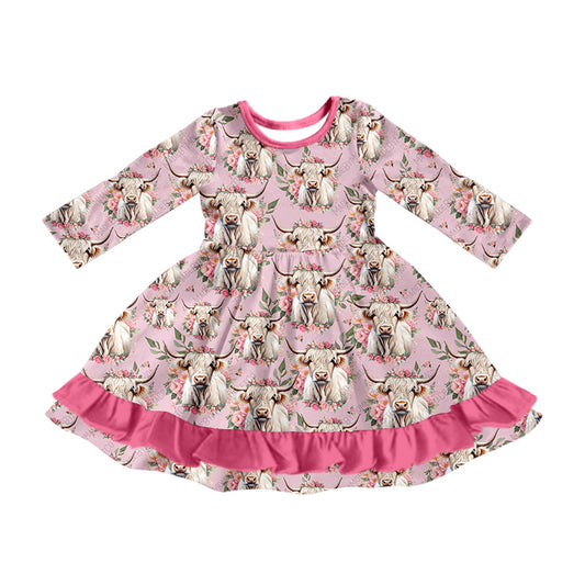 8.13 custom each style moq 5eta 4-6week baby girls clothes alpine floral pink long sleeve purple dress