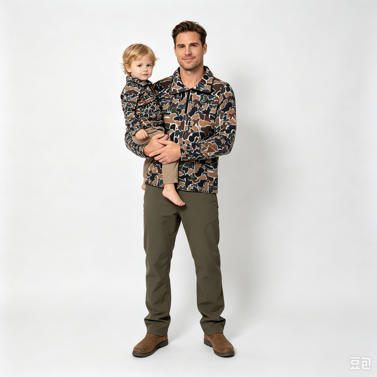 RTS NO MOQ Sibling milk silk Adult To Match Kids Dark Brown Camo Quarter Zip Long Sleeve Pullover Top