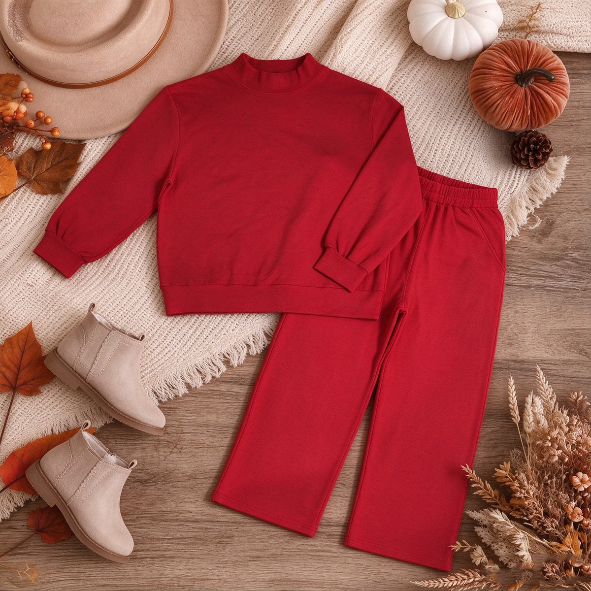NEW RTS NO MOQ cotton GLP3417 Adult Women Red Long Sleeve Top And Flare Pant Fall Pajamas Casual Set