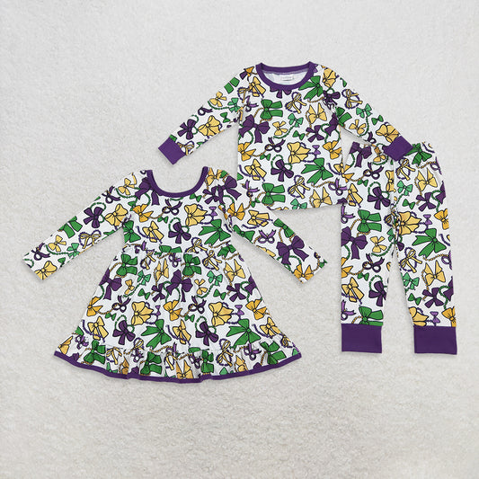 3/6m-7/8t RTS NO MOQ Sibling Baby boys girl clothes mardi gras long-sleeved trousers suit & dress