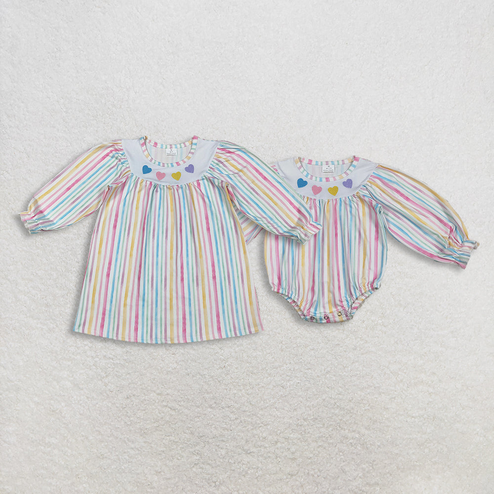 RTS NO MOQ Sibling baby girl clothes embroidery valentine love long sleeve romper and dress
